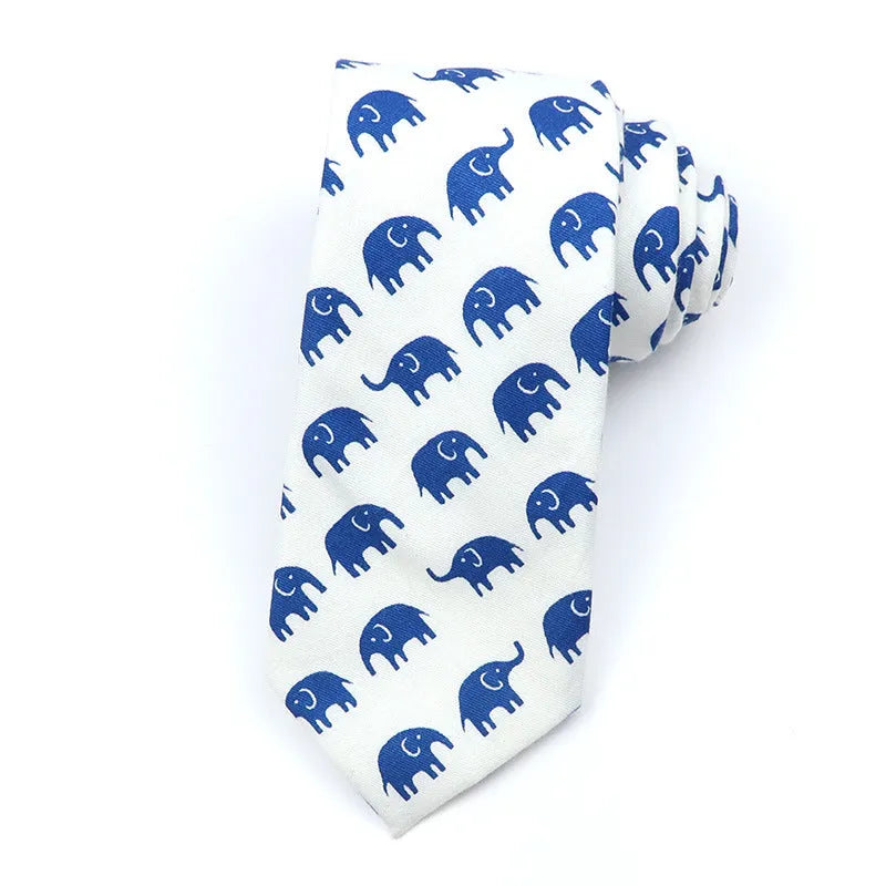 Korean style narrow cotton bow tie with cartoon pattern printing and adjustable neck strap
