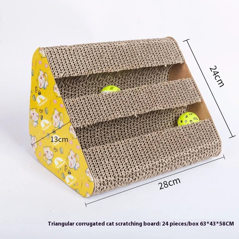 Geometric corrugated paper cat scratch board showing multiple shape variations