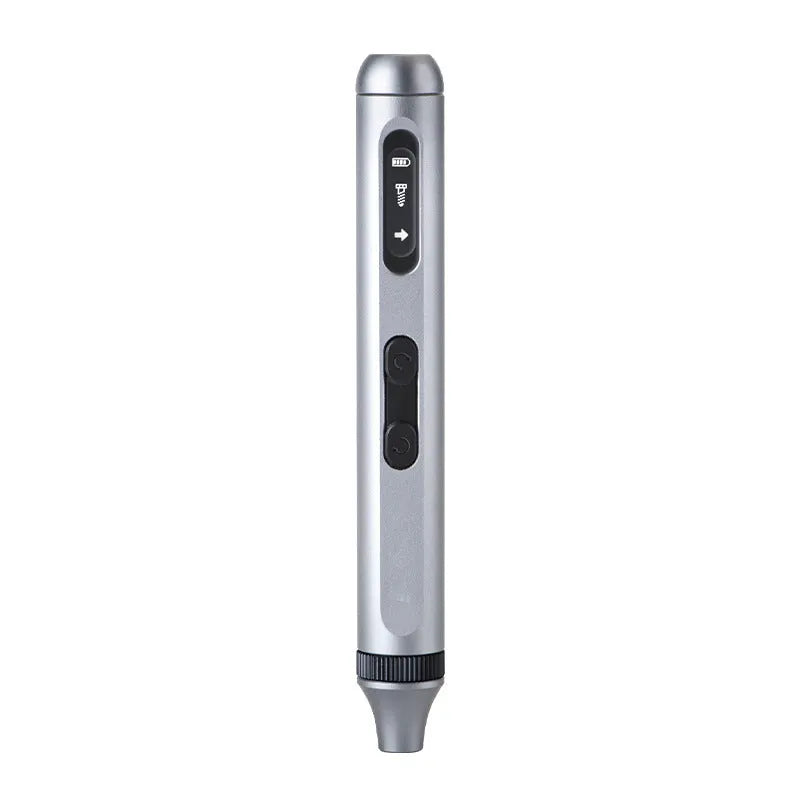 Aluminium alloy precision electric screwdriver with display showing its 134.5mm length and compact design.