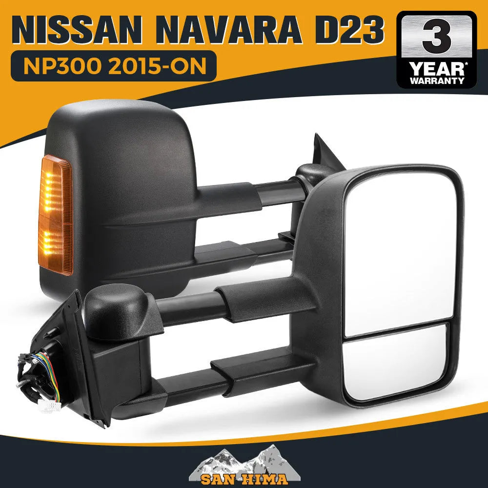 Black electric exterior rear view mirror with side light for Nissan NP300 D23 2015+ model.
