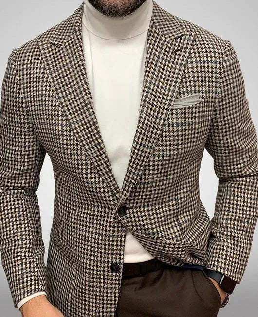 Men's slim fit two-button suit jacket with top-stitched pockets in a black colour option.