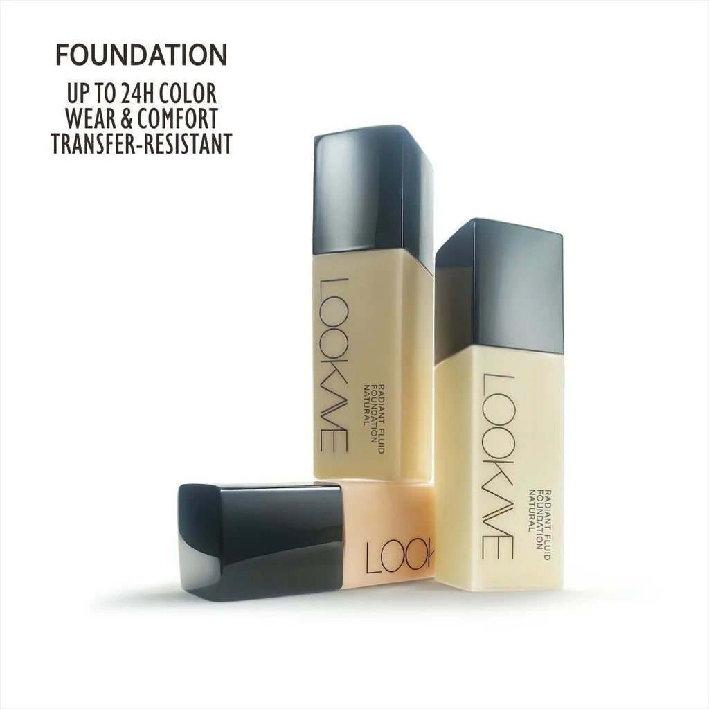 LOOKAVE Matte Liquid Foundation bottle in 21ml size showing shade options LK63C-01 to 06.