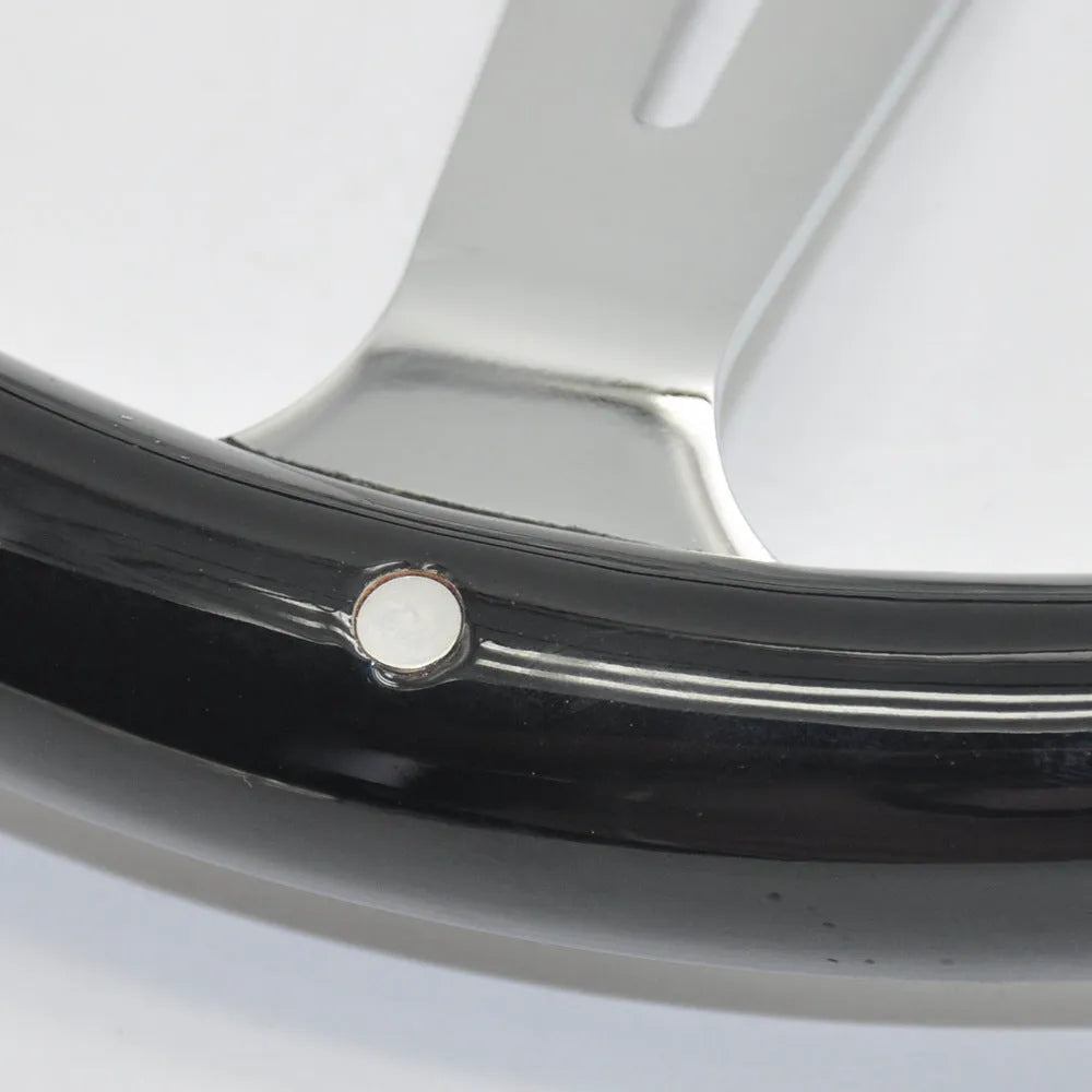 Black electroplated wood steering wheel for classic cars, 15-inch diameter with 6-bolt pattern