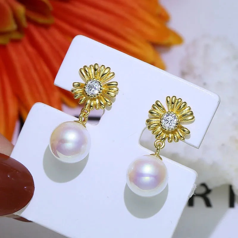 Baroque style sterling silver flower design drop earrings in silver and gold tone options