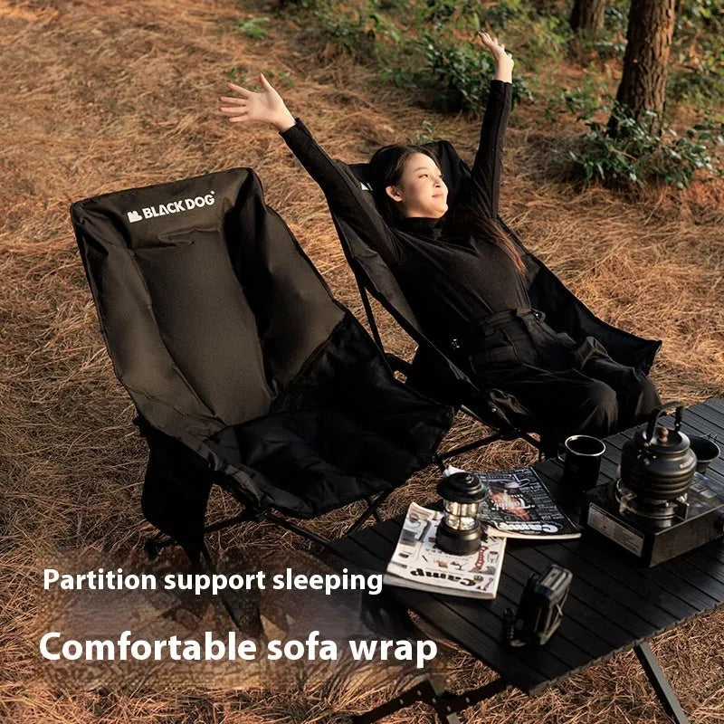 Night black Oxford cloth camping recliner folding chair in moon chair style