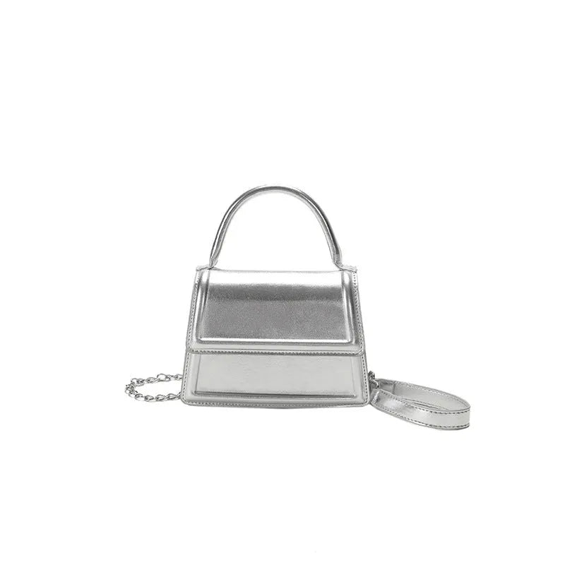 PU leather retro crossbody bag in horizontal square shape with sewing line detail