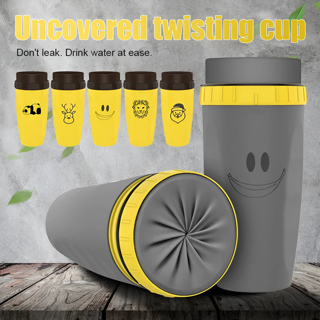 300ml green twist top lidless double wall travel cup with straw on blue background