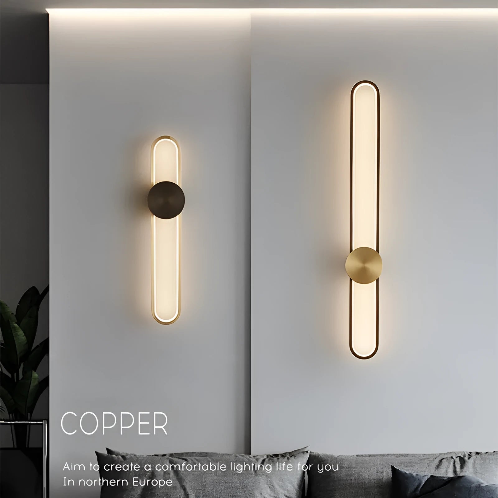 Modern minimalist round wall lamp with iron shade in black or gold finish