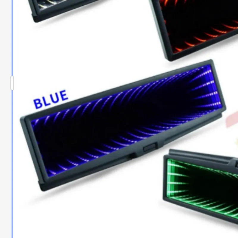 280mm wide car rearview mirror with anti-glare coating and LED lighting in blue colour option