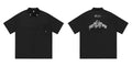 Men's black cotton blend work shirt with half sleeves and embroidered detailing, loose fit design
