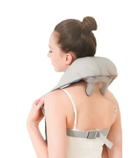 Creamy white shoulder and neck massage instrument with rechargeable battery and infrared function