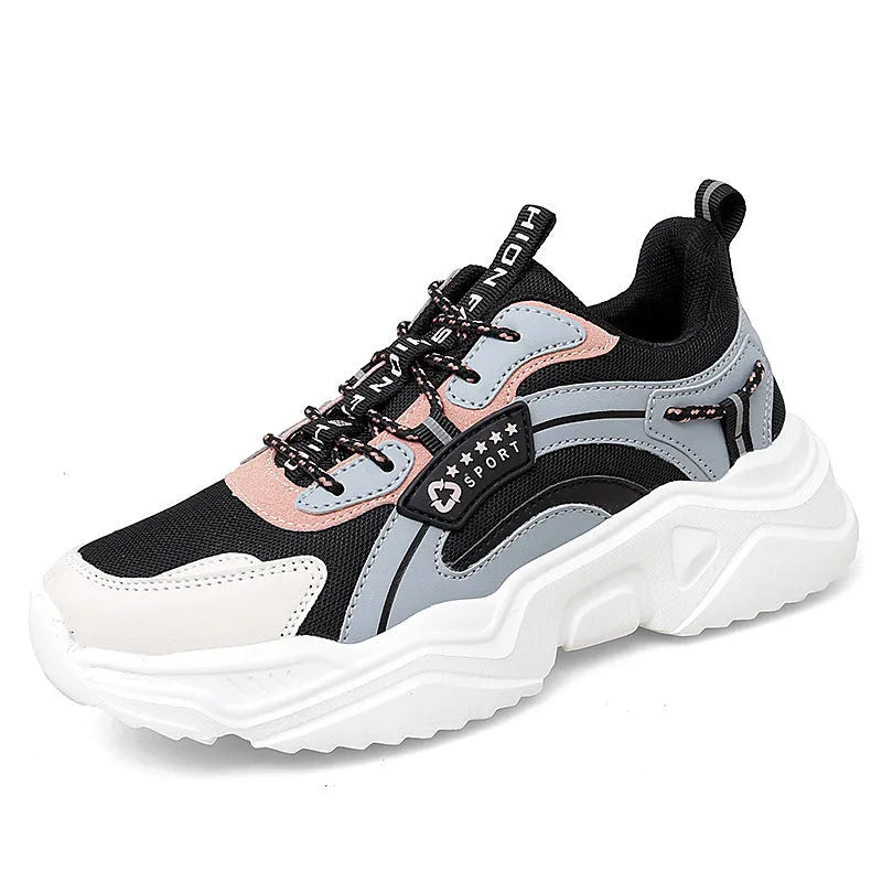 Women's white mesh sports shoes with buckle closure and round toe