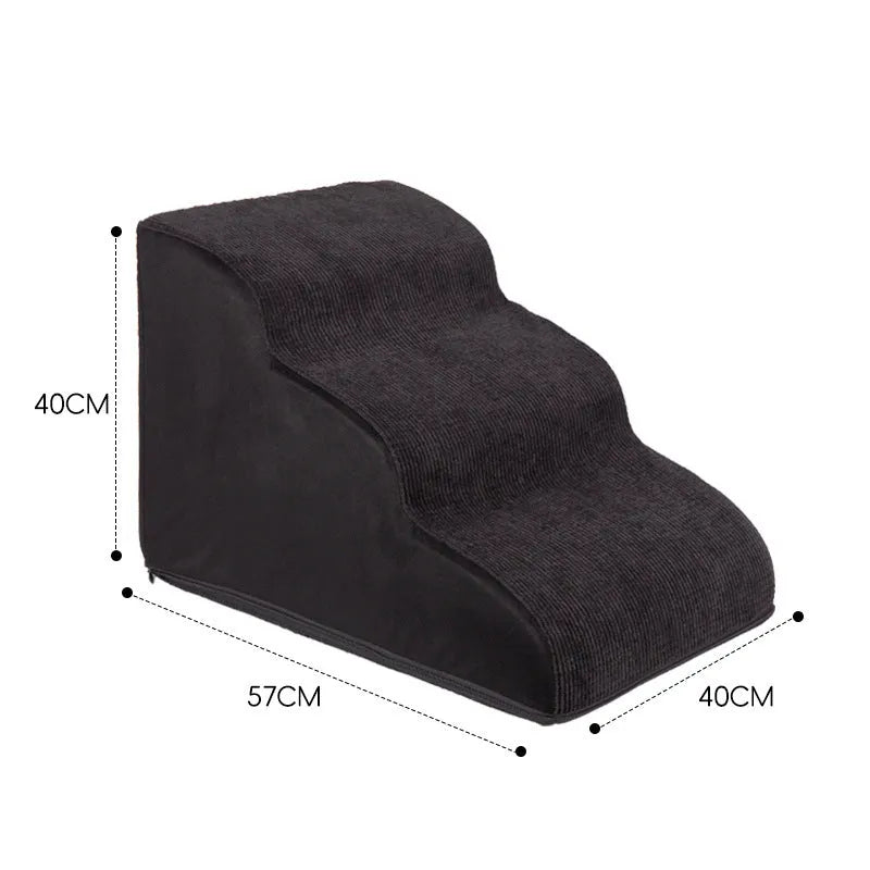 Wave pet stairs for small dogs in cloth fabric with multi-level slope options and colour choices including beige, gray, black, khaki, and tiger embroidery