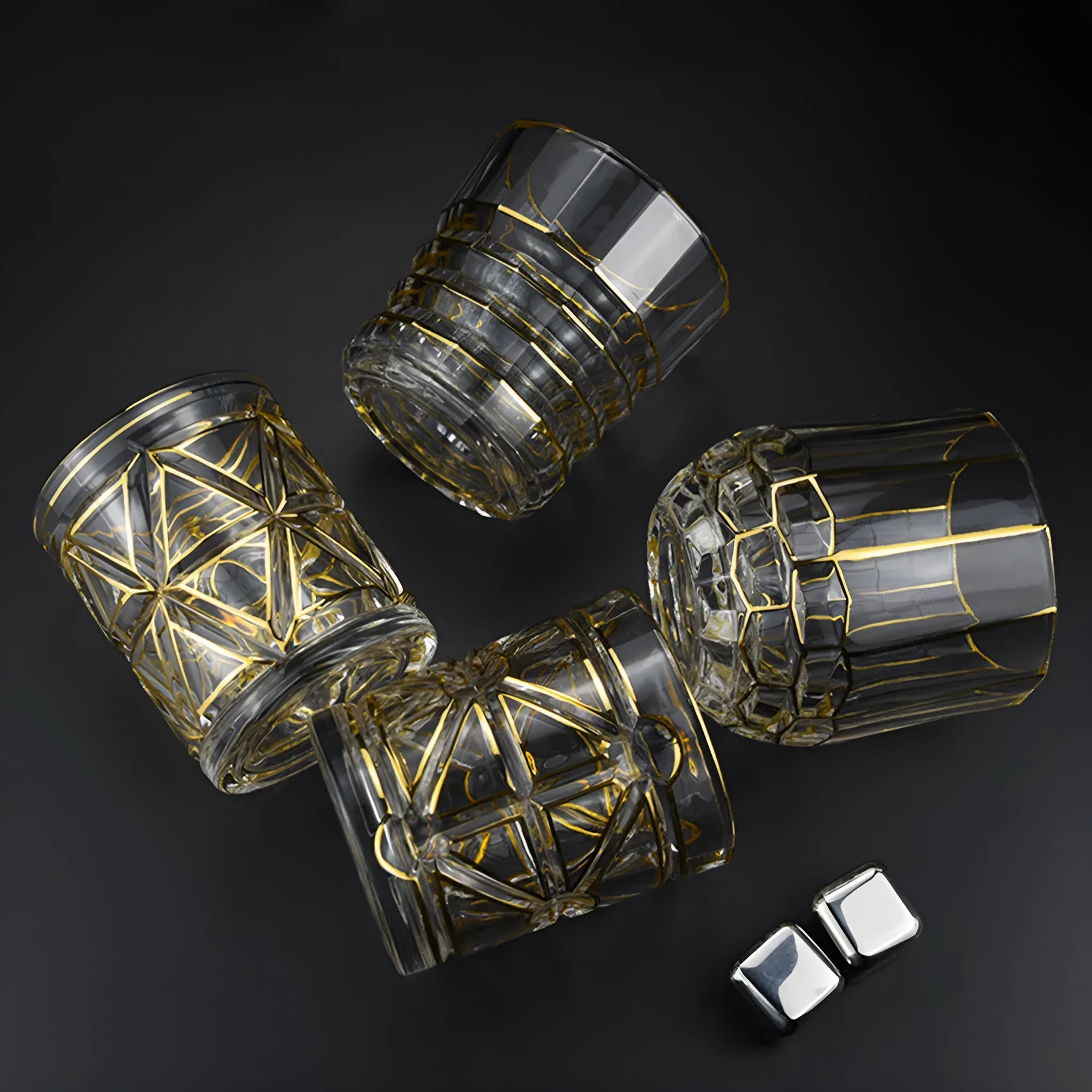 Crystal glass whiskey shot glass with solid gold colour and single-layer build, 340-450ml capacity