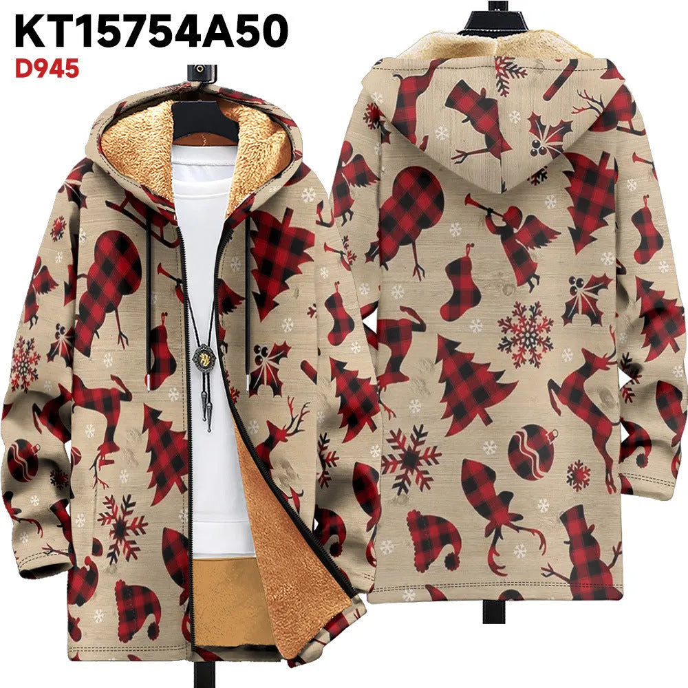 Man wearing a multicolour digitally printed hooded cardigan with a full-length front zip
