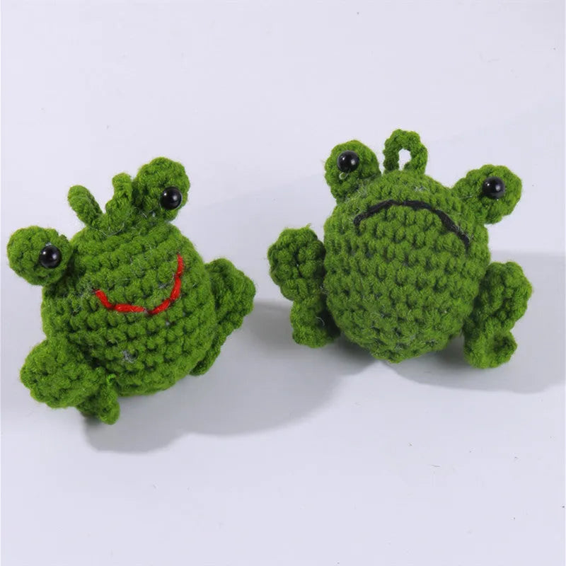 Handmade woven frog car pendant in green, orange, or grass green plush material