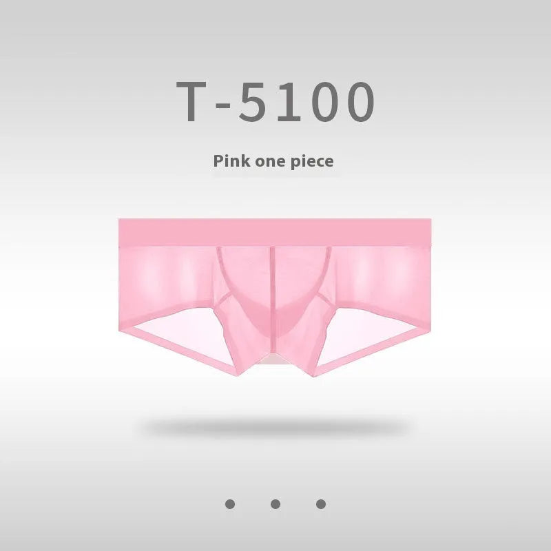 Men's seamless ice silk underwear in low waist design showing ultra-thin sheer fabric