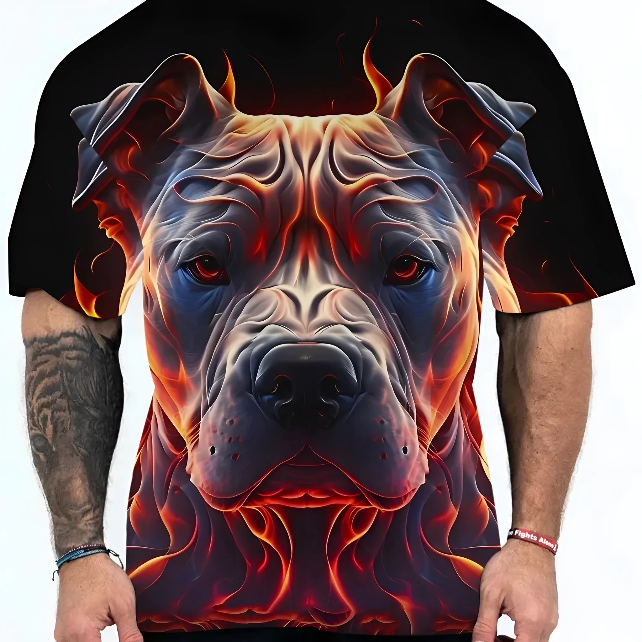 3D digital printing t-shirt with camouflage dog head animal pattern in chemical fibre blending polyester fabric