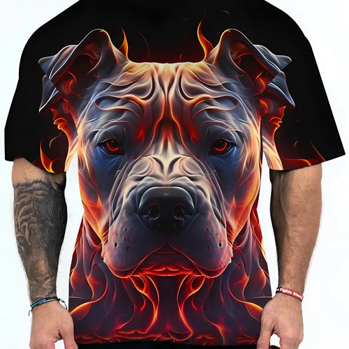 3D digital printing t-shirt with camouflage dog head animal pattern in chemical fibre blending polyester fabric