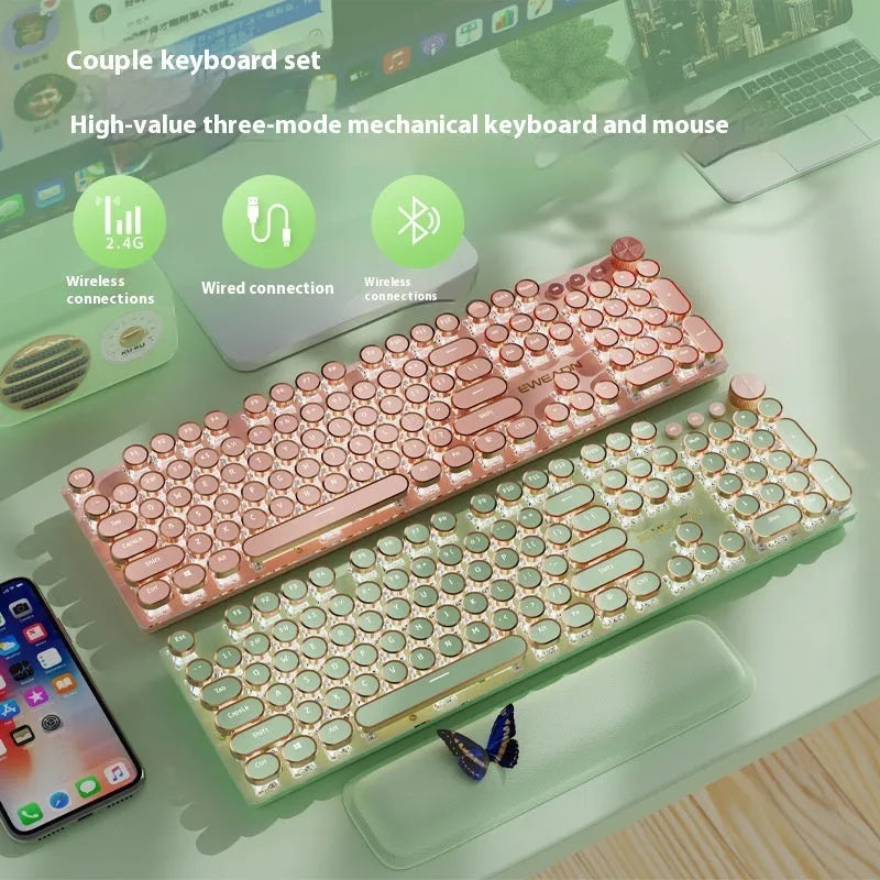 Matcha green mechanical gaming keyboard with multifunction knob on a desk
