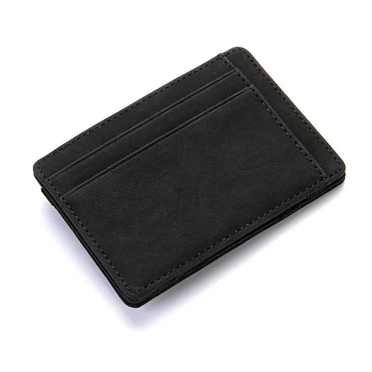 PU leather magic flip wallet with zipper coin purse in solid colour with sewing line detail