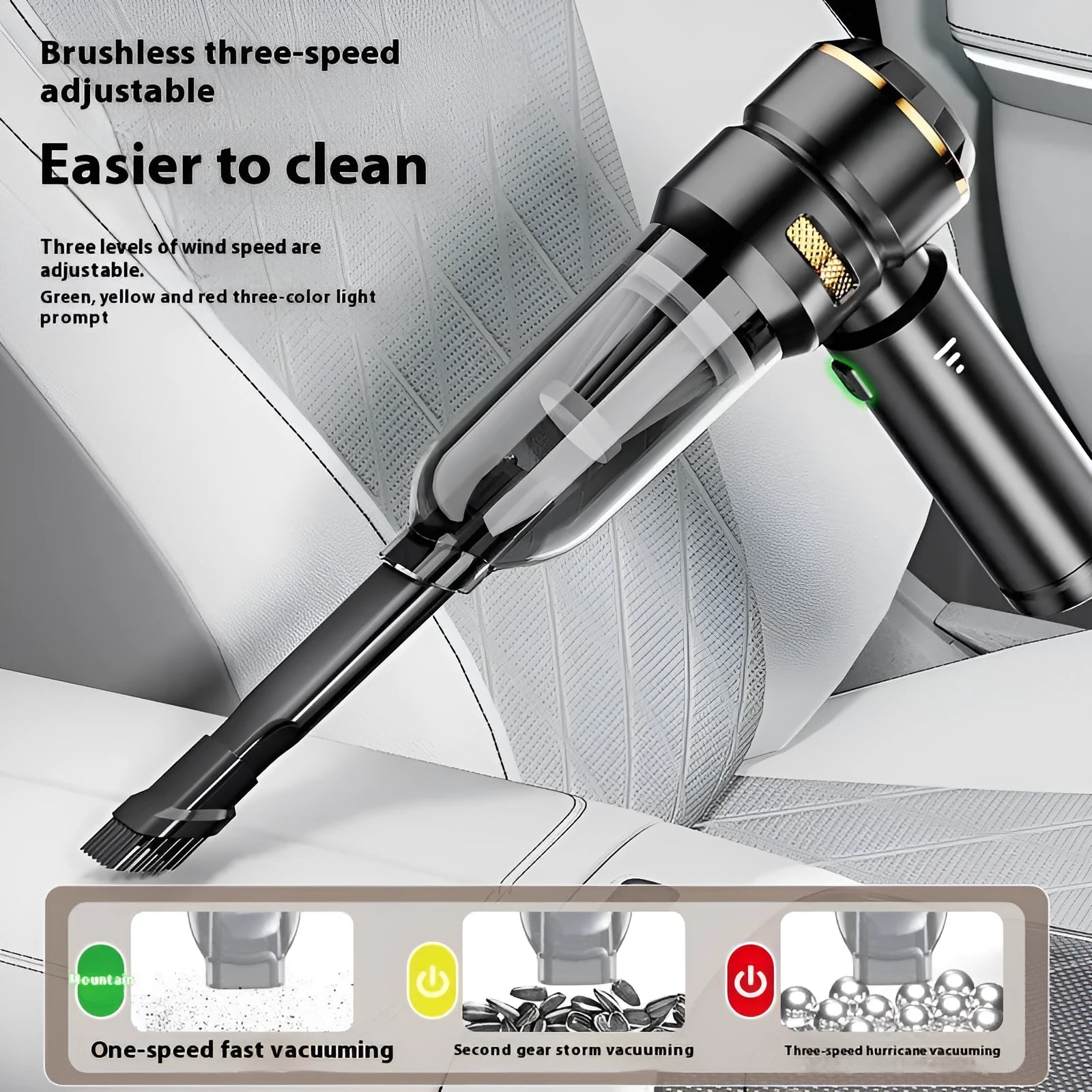 Suction and blowing dual-purpose mini handheld car cleaner in silver purple with power display and Type-C charging