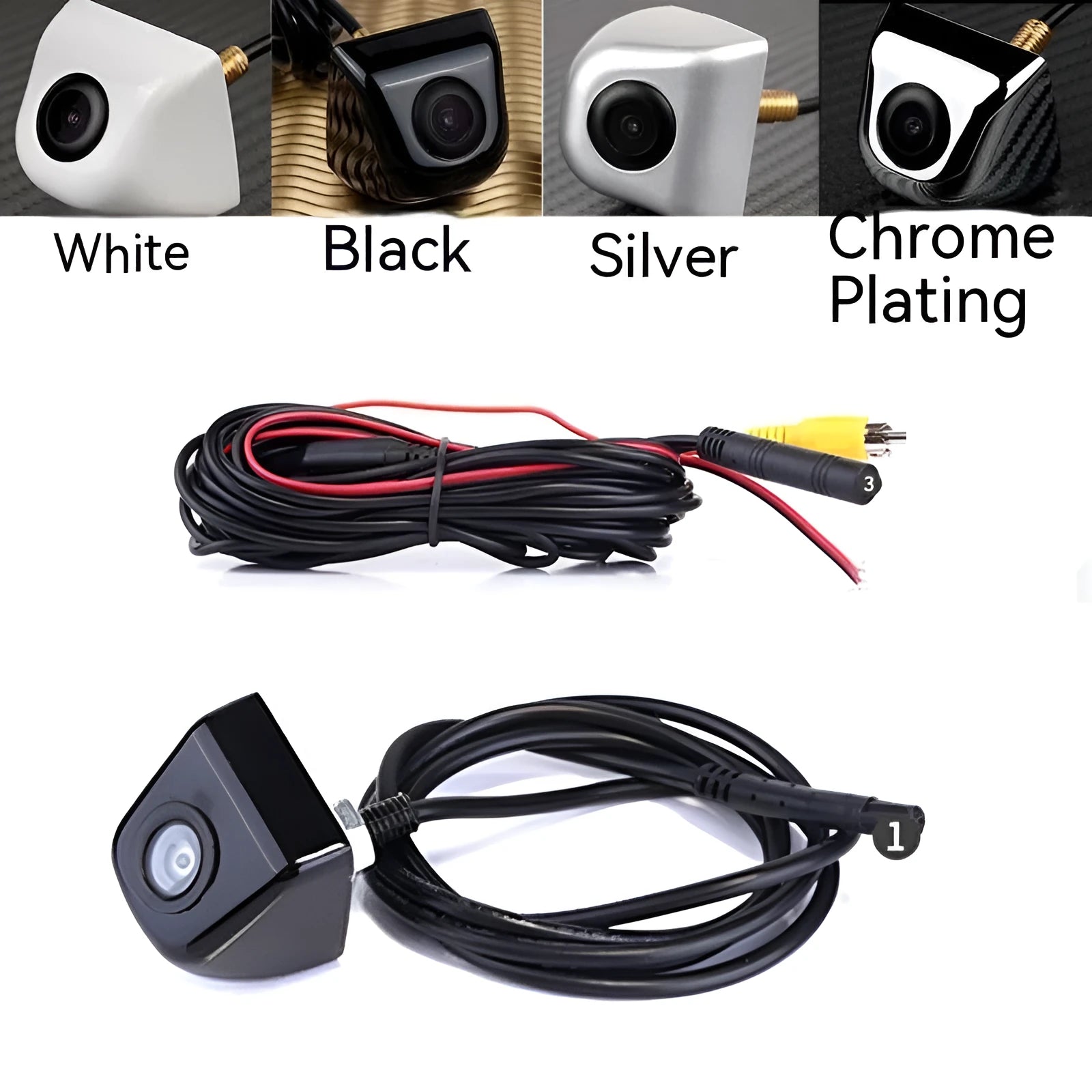 Black screw-mount car rearview camera with night vision and waterproof metal housing.