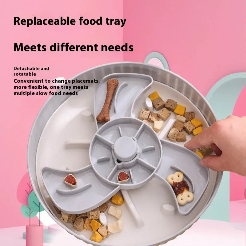 Rotating game board dog bowl with silicone licking mats in windmill, snowflake and beard patterns