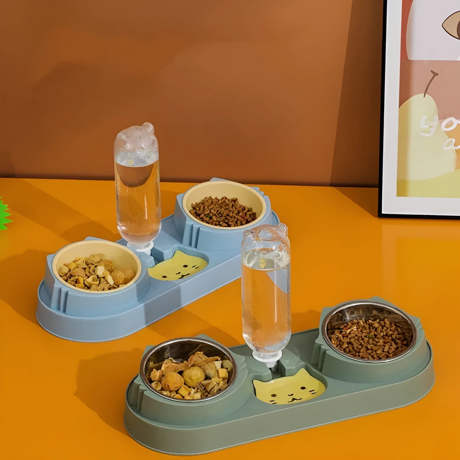 Anti-spill plastic pet bowl for dogs and cats 19x39x8cm in avocado green