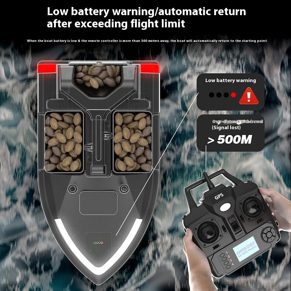 GPS remote control fishing boat in black with LED light and remote controller