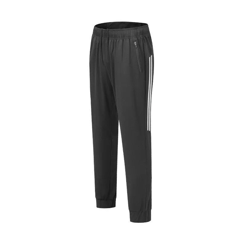 Men's black running trousers with mid waist fit and full length design for sports activities