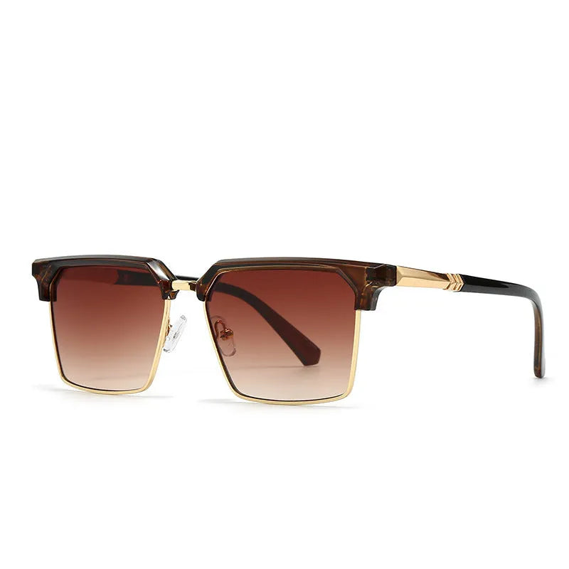 Men's square plastic sunglasses in six colour options on a white background.