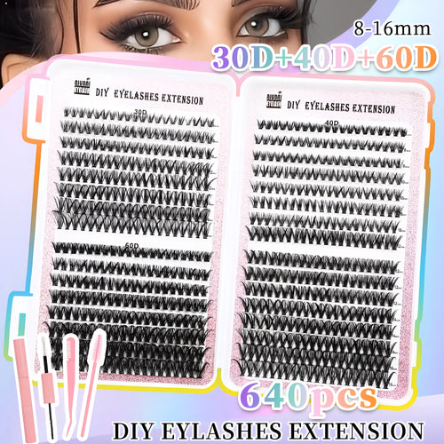32 row book cluster eyelash set with 640 segmented lashes in two styles for DIY lash extensions