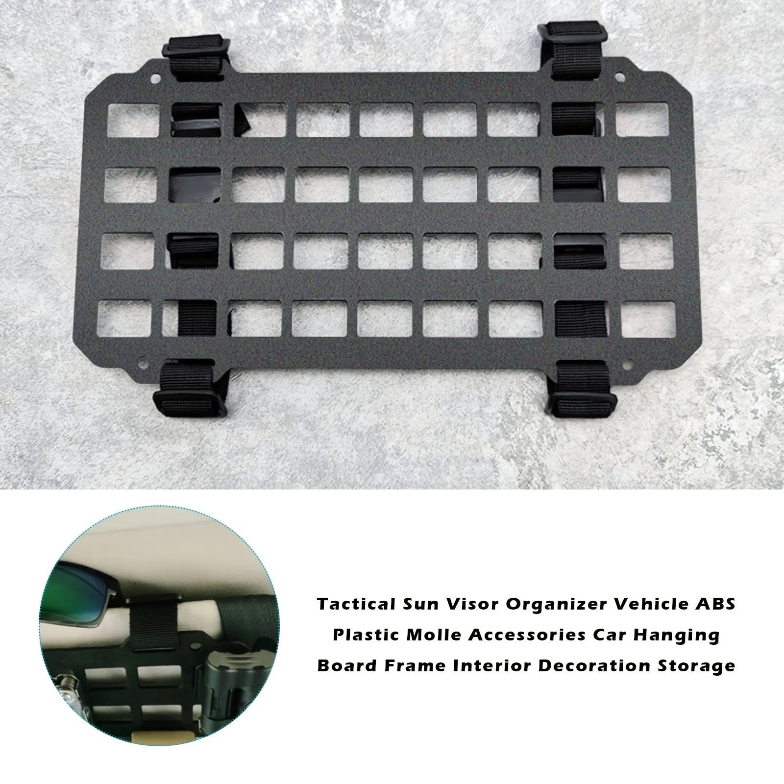 Black rigid PC+ABS MOLLE visor plate for car truck sun visor storage of tactical gear
