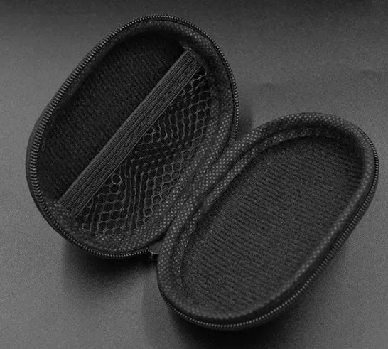 Black oval leather hard-shell case for EDX PRO and ZEX PRO earphones.