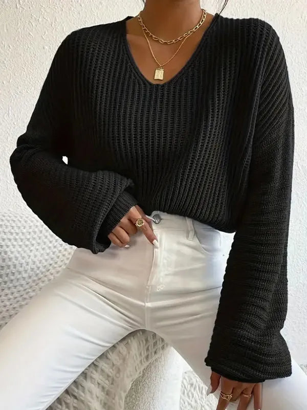 Women's solid colour polyester long sleeve pullover in five colour options with loose fit