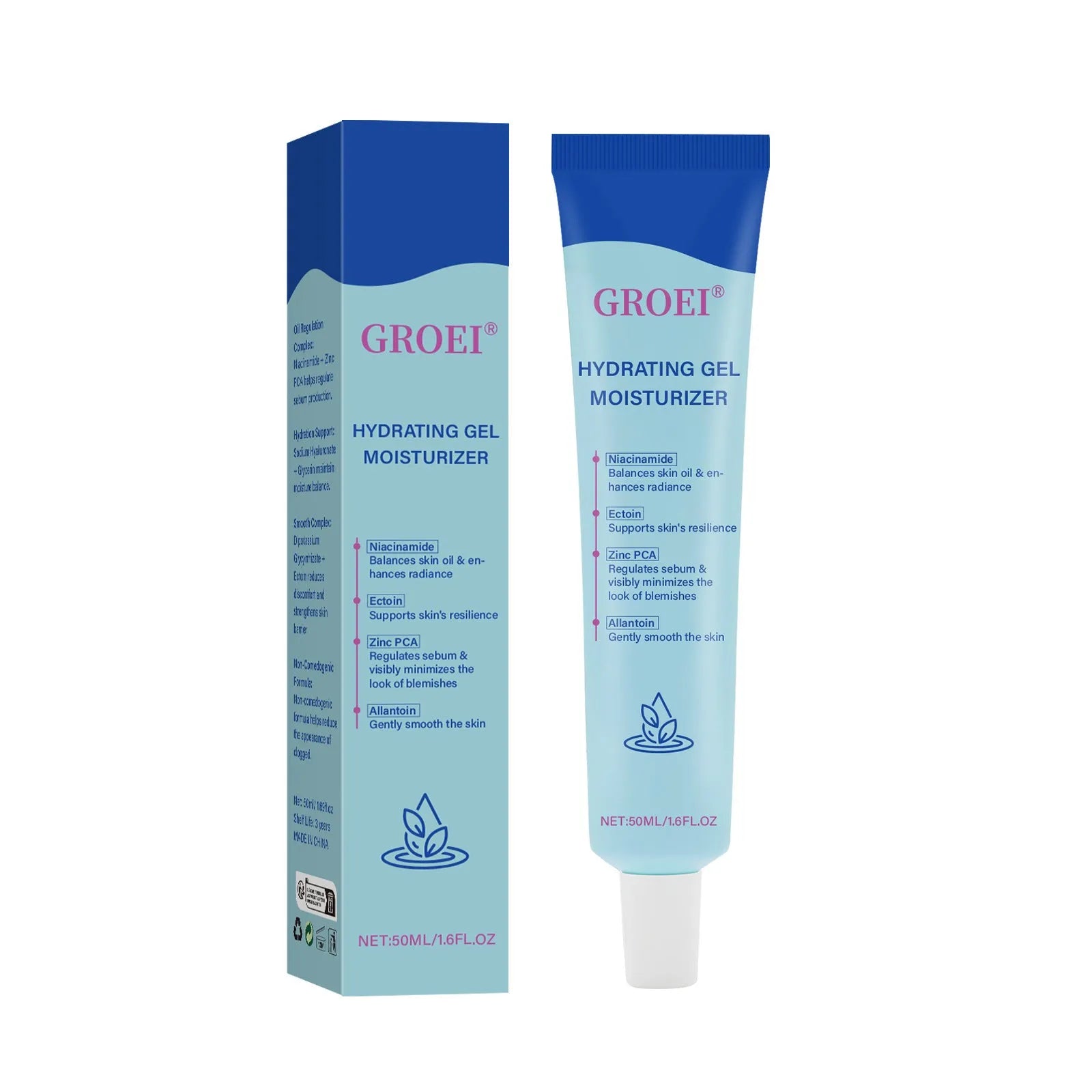 Moisturising facial gel with hyaluronic acid in 50ml container