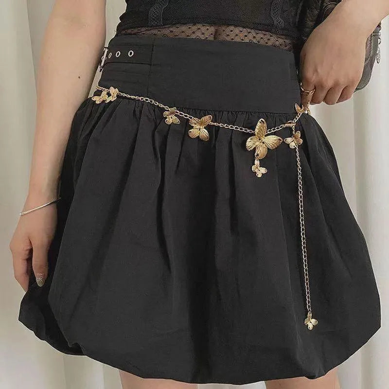 Butterfly waist chain belt with 40cm width in gold alloy finish