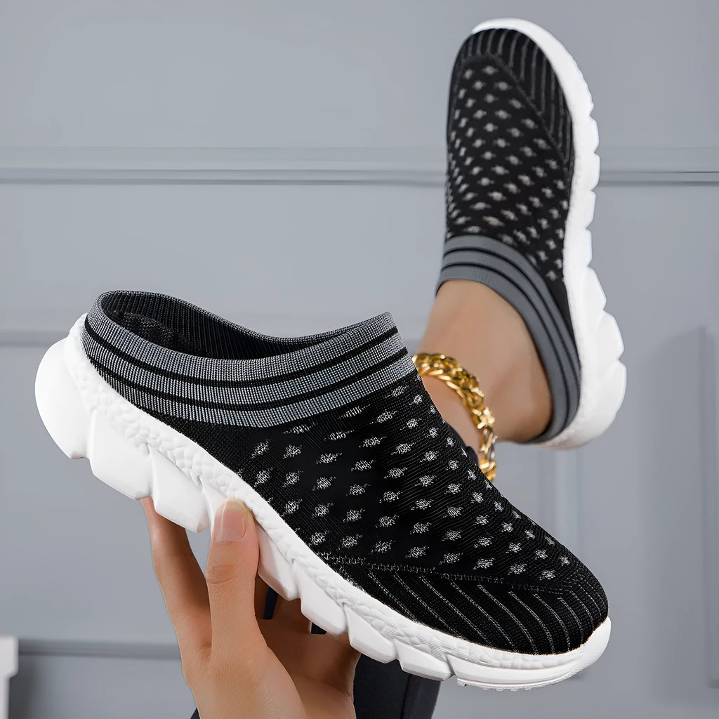 Women's striped flyknit shoes with height-increasing sole and hollowed-out design in three colour options
