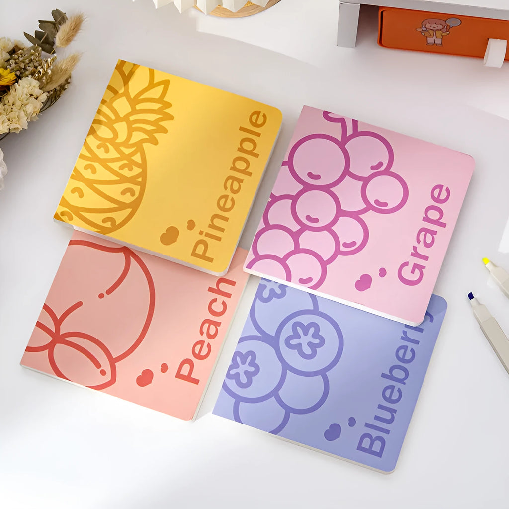 Square creative notebook with special paper cover, shown in pineapple embossed design.