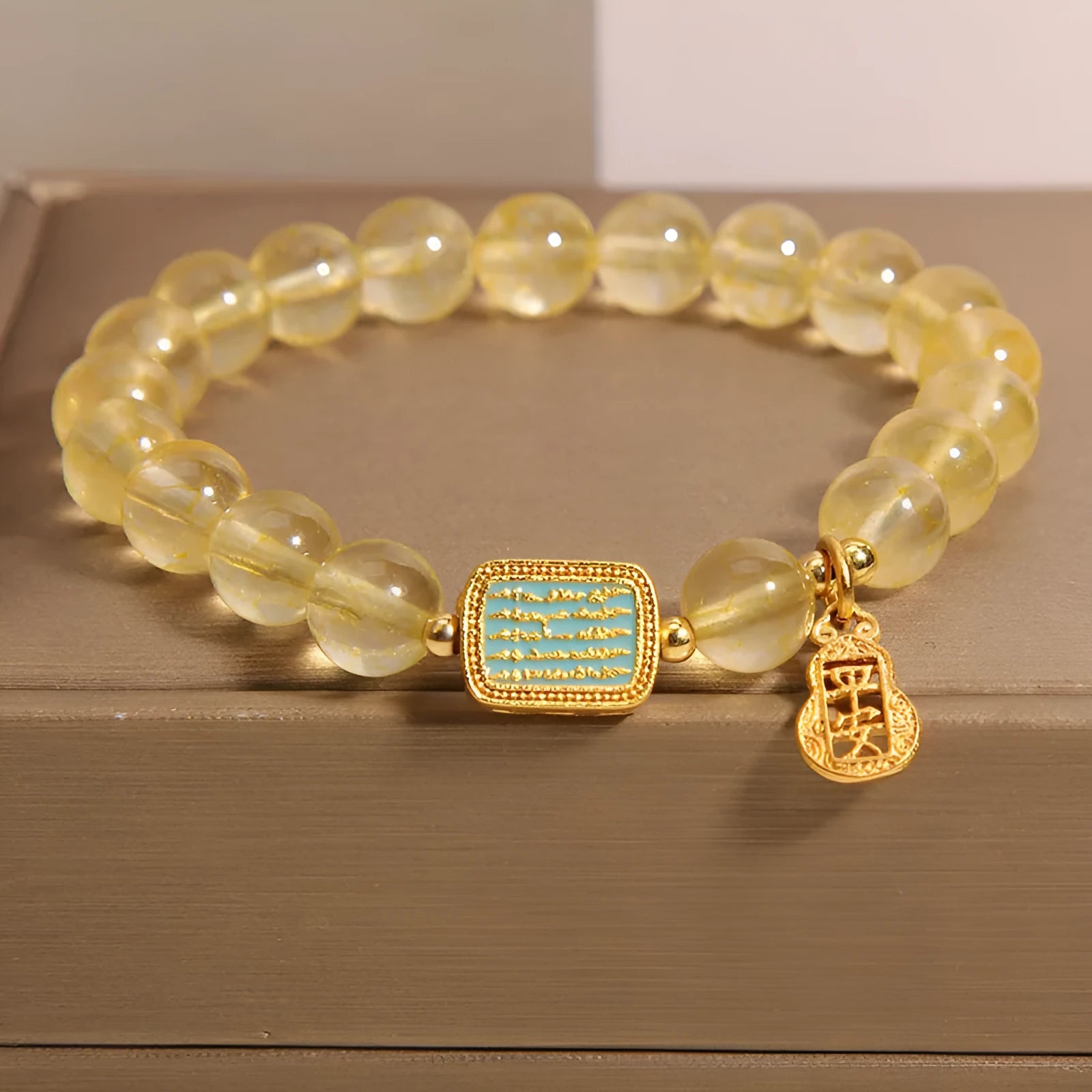 Women's natural yellow citrine crystal bracelet with rhinestone decorative accents