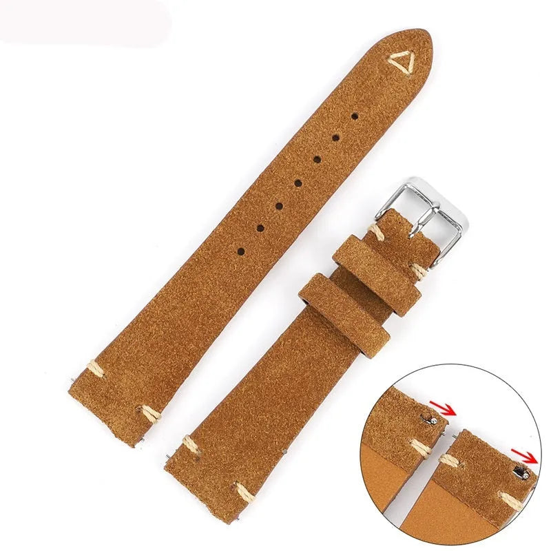 Genuine suede leather watch strap in brown blue gray army green colours small waist design
