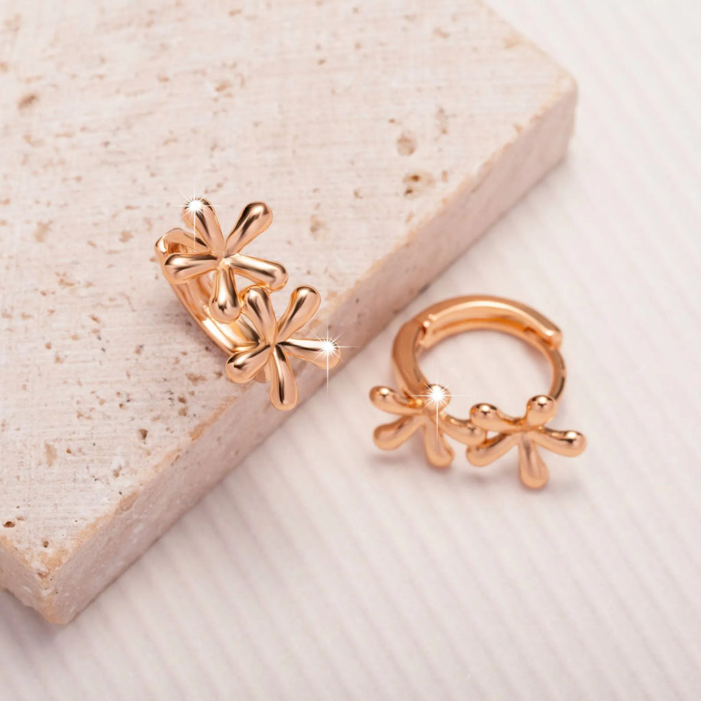 Rose gold waterdrop floral earrings with circular design and electroplated finish