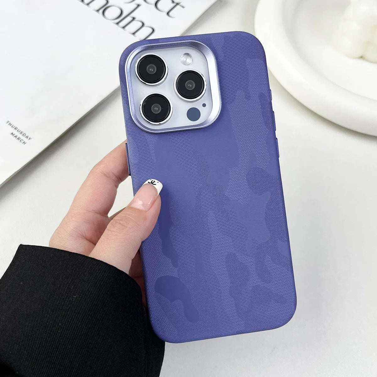 Imitation leather magnetic phone case for iPhone with anti-fingerprint surface in Emma Orange colour