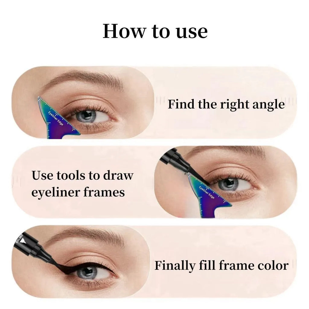 3-in-1 reusable makeup stencil tool for eyeliner on hooded eyes, eyebrows, and face contour in LaserFX or Pink.