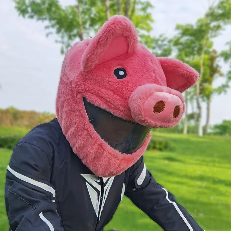 Pink pig cartoon plush helmet protective hood for motorcycle helmets made from PV velvet cloth