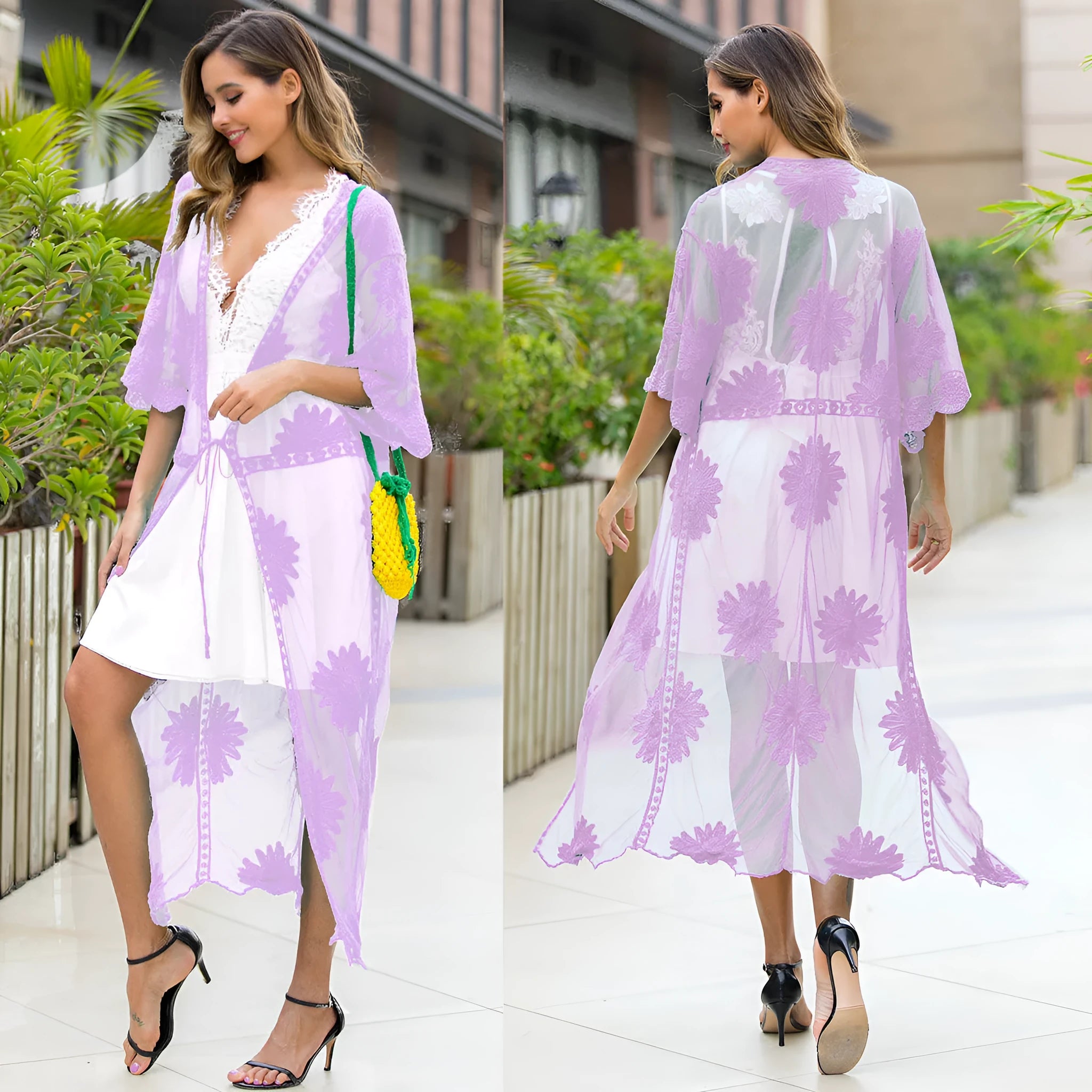 Light purple women's lace embroidered beach dress swimsuit cover-up