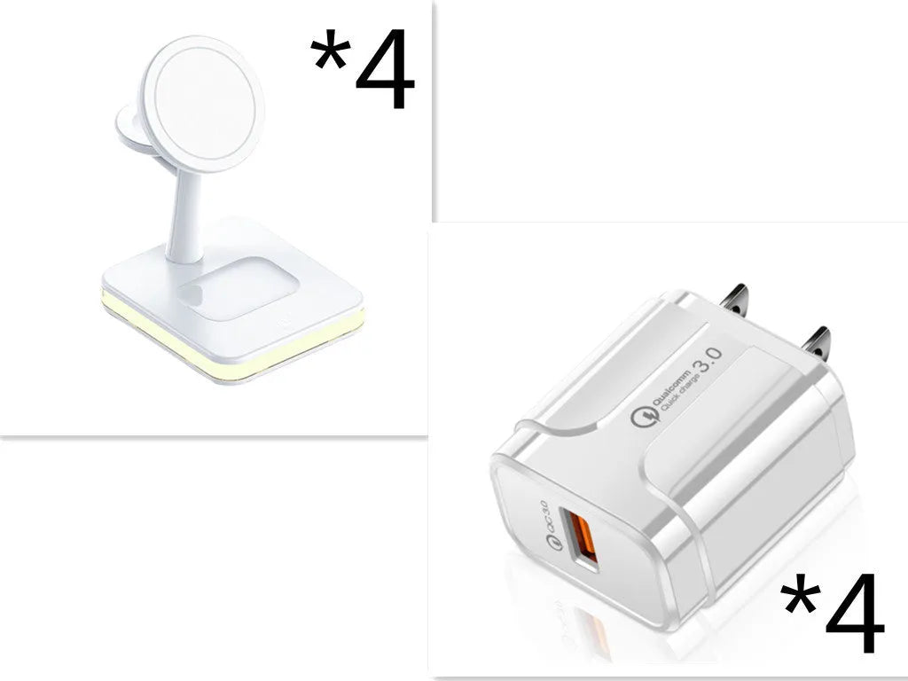 3-in-1 wireless charger magnetic bracket charging smartphone, watch, and earbuds on a desk
