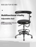 Black leather dental nurse chair with hydraulic lift mechanism for dental surgery positioning