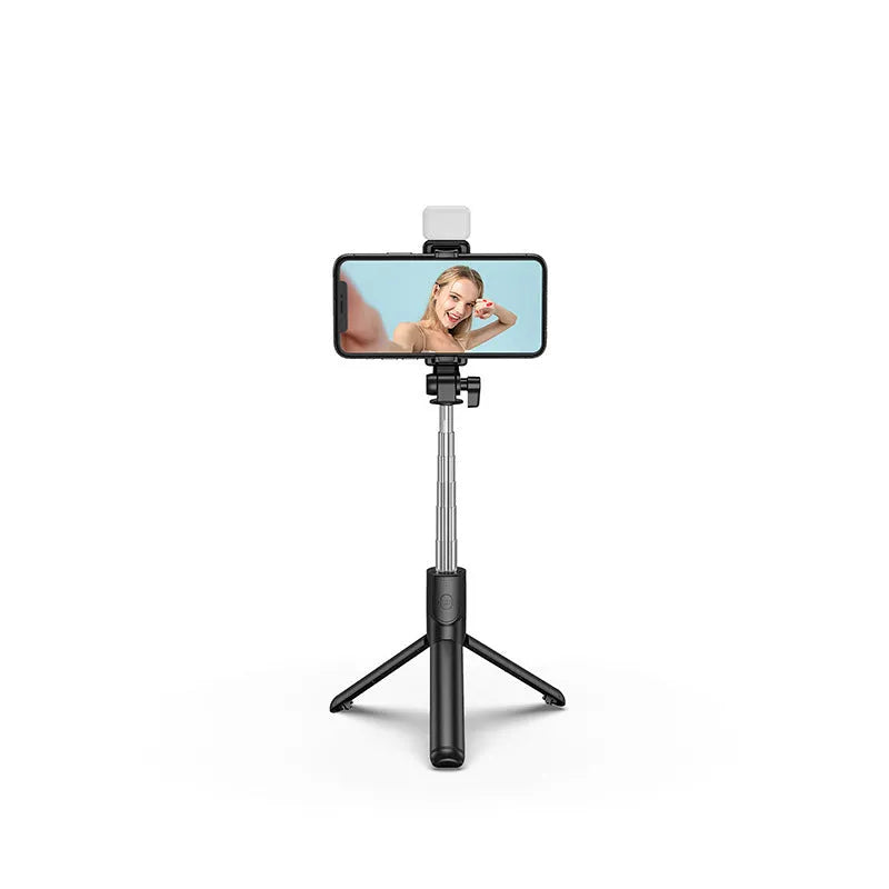 Aluminium alloy Bluetooth selfie stick with tripod and phone holder for Apple iPhones in black, pink, green, or white